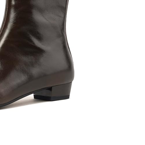 TinaCus Women's Genuine Leather Handmade Side Zip Up Chunky Heel Flat Ankle Boots3