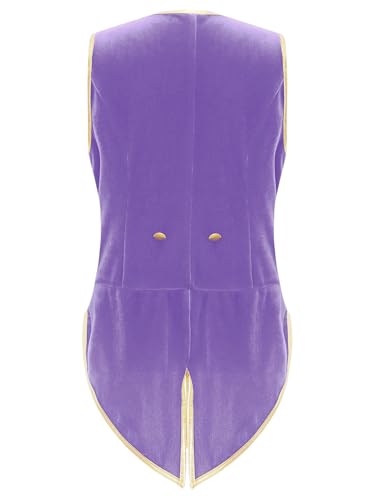 Kids Boys Medieval Renaissance Vest Tailcoat Victorian Vintage Waistcoat Velvet Jacket Steampunk Purple 10 Years4