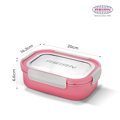 Image of Asian Plastowares - Snack Pack SS Lunch Box | Tiffin Box - Leak-Proof, Airtight | Lunch Box for Kids & Adults | Durable & Spill-Free School, Office, and College Tiffin | Bright Pink