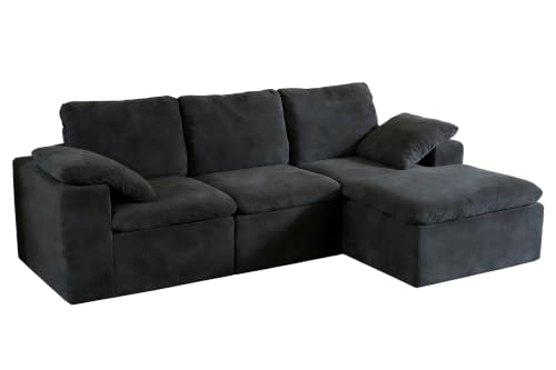 Image of ANONER 108 inch Sectional Cloud Couches for Living Room, Oversized Boneless Modular Sofa, Deep Seats Couch with Ottoman, Convertible, No Assembly, Comfy Chenille Cloud Sofa, Dark Grey