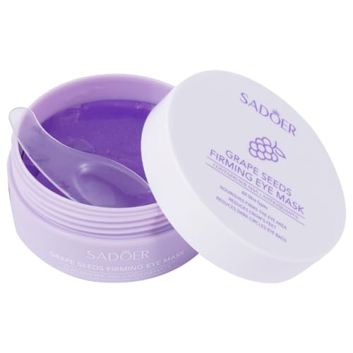 LOPHE Parches Ojos Bolsas y Ojeras, 60 Piezas Antiojeras Parches Ojeras, Máscara de Ojos de Semilla de Uva, Mascarilla Eye Patches Mujer para Contorno Antioxidante Iluminadora(Versión Semillas de Uva)
