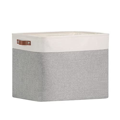 Image of DULLEMELO Storage Baskets Large 16 inchx12 inchx12 inch Tall Rectangular Baskets Fabric Storage Bins for Organizing [1 Pack] Collapsible Linen Shelf Baskets for Clothes, Toys, Closet, Laundry (White&Grey)