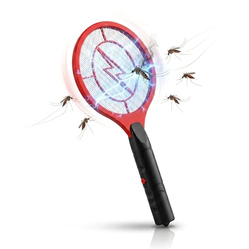 ZOPPER Electric Bug Zapper Racket Red Handheld Mosquito Racket and Fly Killer Indoor Battery Operated Insect Killer Bat