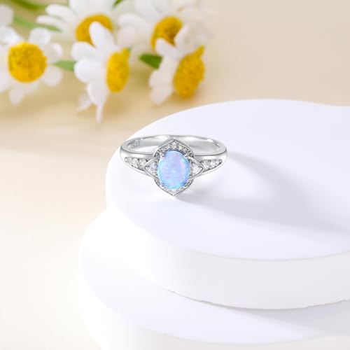 Blue Opal Rings for Women,Opal Promise Engagement Ring for Women, Silver Women Opal Rings,Blue Opal Engagement Promise Bride Bridal Ring for Women Size 5-9-13