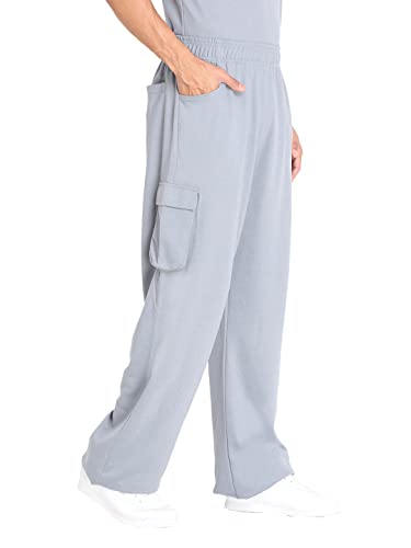 Image of CHKOKKO Men's Baggy Track Pants for Gym Workout Running Casual Wear Sports Lower with Pockets Adjustable Drawstring Waist Lightweight Quick Dry Activewear Fitness