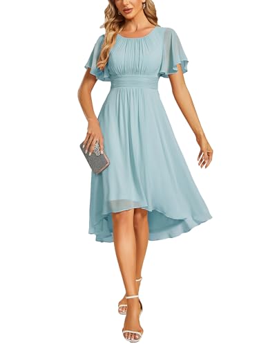 Image of Ever-Pretty Women's Chiffon Crew Neck Empire Waist Wedding Guest Dress Summer Short Sleeve Semi Formal Dresses 02053