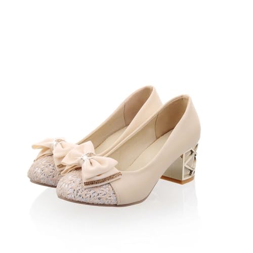 Women's Rhinestone Sparkly Bow Mary Jane Shoes Round Toe Closed Glitter Sequins Low Block Chunky Heels Elegant Comfortable Wedding Party Prom Dress Pumps