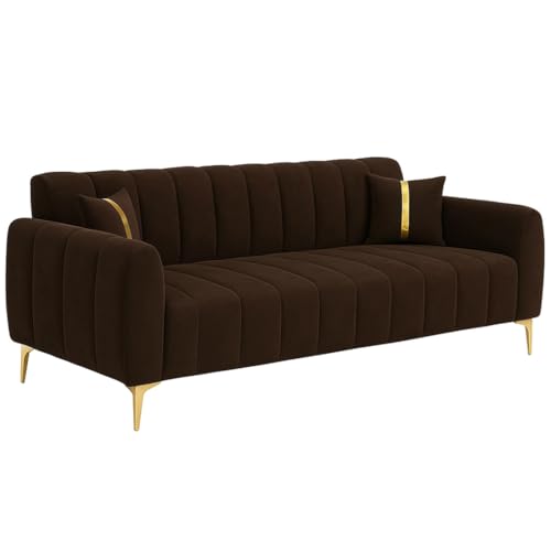 Image of Furny Harmon 3 Seater Fabric Sofa Set (Dark Brown) | Soft Velvet Fabric | Modern Design | Comfortable Seating | Living Room Furniture