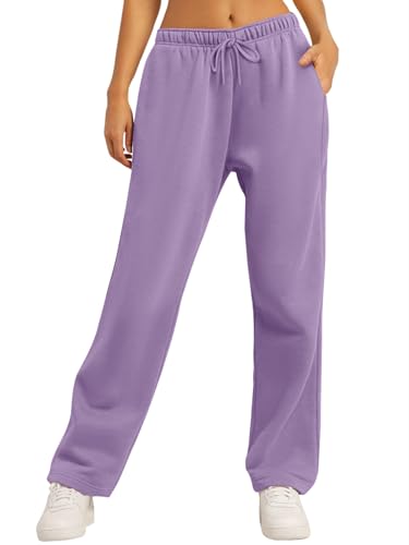 Image of AUTOMET Women's Straight Leg Sweatpants Fleece Lounge Pants | Fall Athletic Joggers with Pockets,Lightweight Soft Sweat Pants, Casual Gym Workout Pants