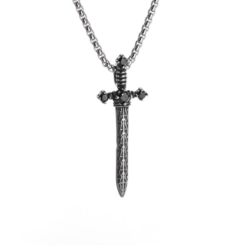 Gothic Silver Black Sword Pendant Necklace, Unique Non Tarnish Silver Plated Sword Choker Necklace Trendy Halloween Christmas Grunge Necklaces for Women Men