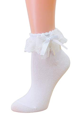 SRYL Women Ankle Socks,Lace Ruffle Frilly Comfortable Princess Socks Lace Socks (1 Pairs-white)