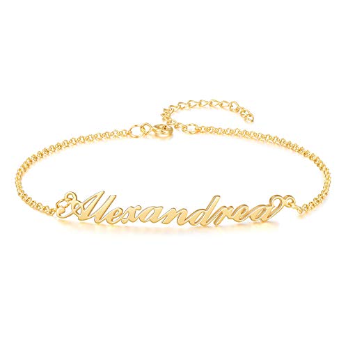 Personalized Name Anklet Bracelet Custom Name Bracelet Made with Any Names for Women Girls Custom Name Charm Jewelry for Mothers Day (Style 4)