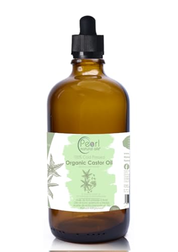 Pearl natural oils Olio di ricino biologico, puro, spremuto a freddo, vegano, senza esano, qualità BP, senza OGM, flacone di vetro da 100 ml con pipetta