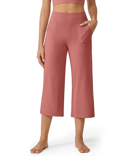 Image of G4Free Capri Pants for Women Wide Leg Yoga Dress Cropped Pants Capri Leggings with Pockets for Casual Summer