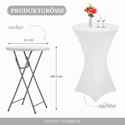 Showgeous Weiß Stehtisch-Stretchhussen 6er-Set,Ø60-65cm – Ansicht 3