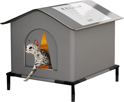 Casetta Per Gatti Da Esterno，Casetta Gatti Esterno Impermeabile，Rifugio Esterno Impermeabile Con Pavimento Rialzato，Per Animali Da Giardino Cortile Prato (Grigio)