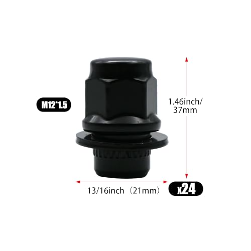 Image of 24pcs M12x1.5 Lug Nuts Hex 13 /16'' (21mm) Black OEM Factory Style Mag Seat Lug Nuts Replacement Compatible with Toyota Lexus Factory Wheels