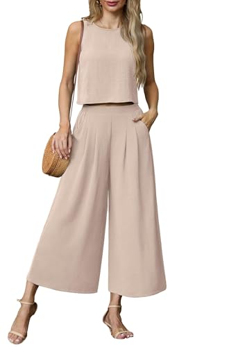 Lepunuo Women's Summer 2 Piece Outfits Sleeveless Crop Top Capri