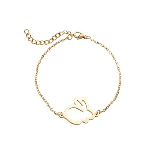 Cute Rabbit Link Chain Bracelet for Women Stainless Steel Dainty Hollow Out Bunny Charm Stackable Adjustable Thin Animal Bangle Bracelets Fashion Handmade Jewelry Birthday Easter Day Gift Wife Girlfriend Her