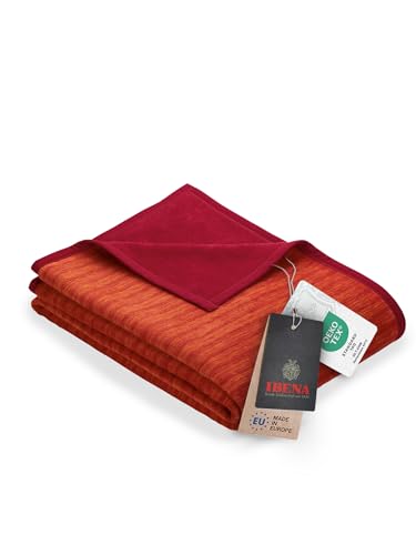 Ibena Fano Kuscheldecke 150x200 cm – Wohndecke rot orange, tolle Wendedecke aus hochwertiger Baumwollmischung, kuschelweich und angenehm warm