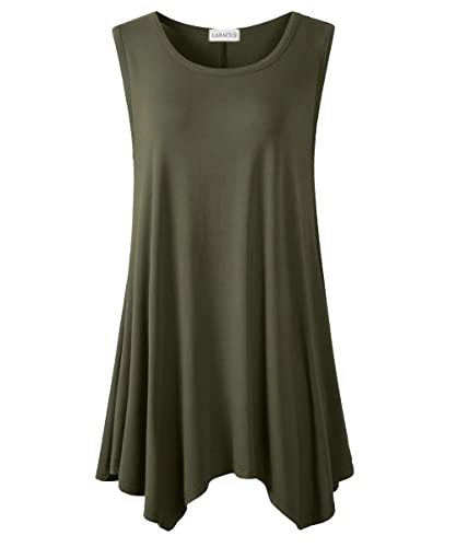 LARACE Canotte asimmetriche per le donne camicie casual senza maniche tunica abiti estivi di base camicette taglie forti, Verde militare, 5X