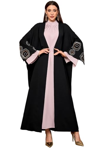 Image of Women's Ethnic Embroidery Muslim Abaya Open Kimono Cardigan Jalabiya