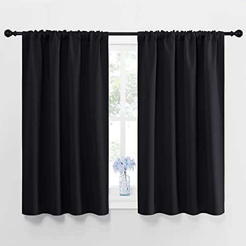 NICETOWN Black Out Short Curtain Panels for Kitchen - Energy Smart Decoration Thermal Insulating Blackout Drapes/Draperies for Bathroom Small Window (