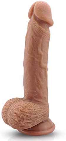 9 Inch Silicone Realistic Dildo Soft Large Dildos for Women with Strong Suction Cup for Hands-Free, Flexible Lifelike Dual Density Penis with Curved Shaft for women's big toys adult