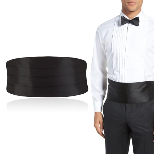 QEXUJOW Ceintures de smoking homme Ceinture ventrale ajustable en satin pour hommes, noire, pour les occasions formelles