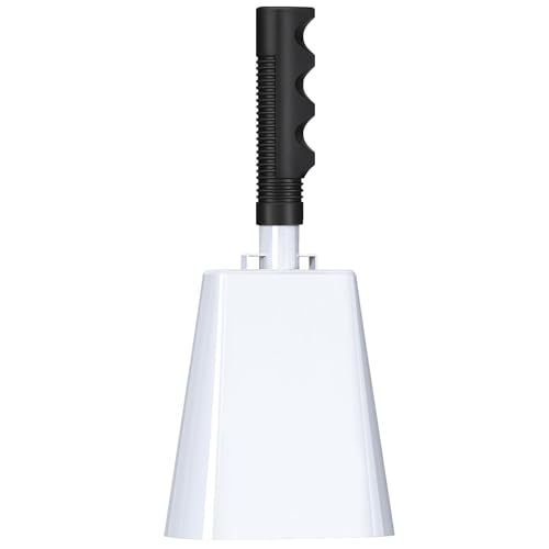 UPELLA 10 Inch Cowbell with Handle, Noise Maker Cow Bell, Steel Cheering Bell for Sports Events Graduations Party Chimes, Percussion Musical Instrument (White 1 PC)