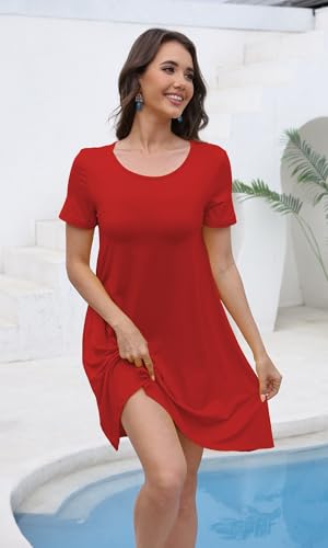 Image of COSSEN Women's Summer 2026 Casual Tshirt Dress Crew Neck Short Sleeve with Pockets Flowy Loose Swing A-Line Sundress