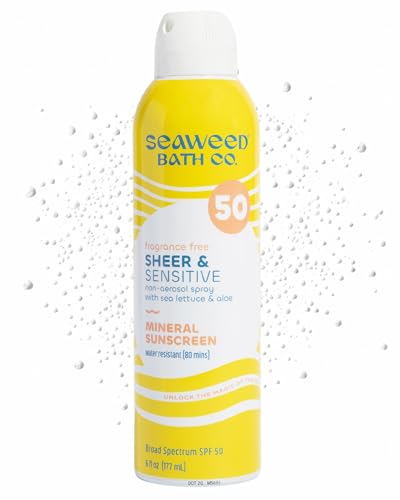 Seaweed Bath Co. Sheer Mineral Sensitive SPF 50 Broad Spectrum Sunscreen Spray - Fragrance Free, Non-Nano, Skin-Friendly Formula - 6 oz