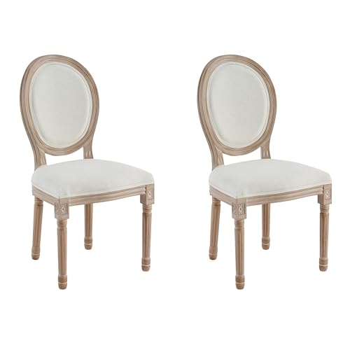 CO-Z Lot de 2 Chaises Médaillon, Chaise de Salle à Manger Françaises Vintage Tapissées Rembourrées en Tissu avec Dossier Rond en Bouleau, Pieds en Bois de...