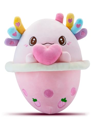 AIXINI Cute Boba Milk Tea Plush Pillow Toy,Soft Emotional Comfort Pillow Cushion, Gift for Kids & Adults,Fluffy Cotton Filled,Home Sofa Bedroom Decor (Salamander, Medium Size)