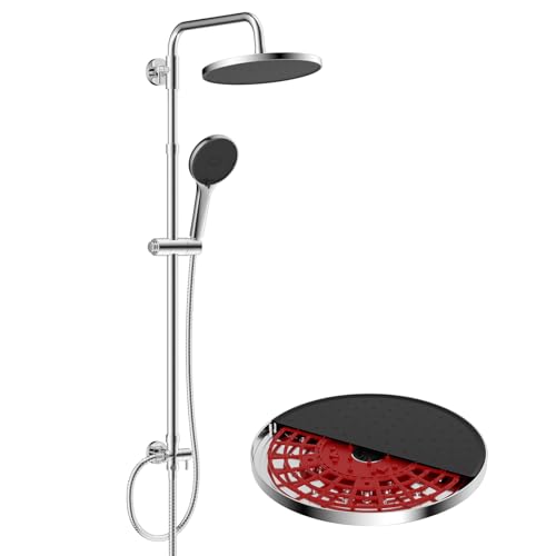 Hibbent Self-Cleaing Rainfall Shower Kit with 304 Stainless Steel Shower Rail,Height Adjustable Overhead Shower Kit Without Mixer, Shower Riser Rail Kit with Brass Diverter,Chrome