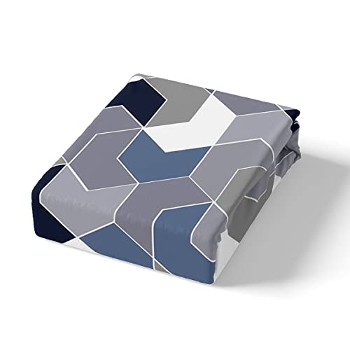 Geometric Ombre Blue Grey Comforter Cover, Chevron Herringbone Bedding Set Queen Size, Geometry Patchwork Art Duvet Cover For Kids Boys Girls Teens Adult,Luxury Soft Microfiber Bed Set Zipper Closure #TOP3