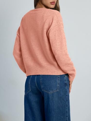 Trendy Queen Cropped Cardigan Sweaters for Women Lightweight Crop Knit Y2k Fall Outfits Fashion Clothes 2025 Coral L