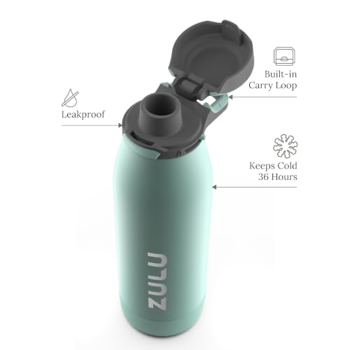 Image of ZULU Ace Vacuum Insulated Stainless Steel Water Bottle with Chug Spout, Leak-Proof Locking Lid and Removable Base for School, Backpack, Sports, Gym, Travel