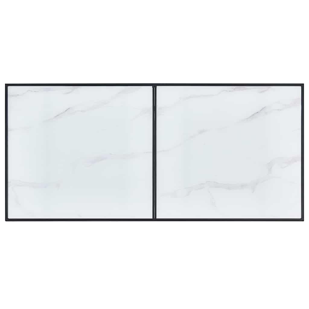 Table à manger blanche avec motif marbre - 160 x 80 x 75 cm - Verre trempé - Structure en métal revêtu par pulvérisation - Table de cuisine moderne - Table à manger rectangulaire peu