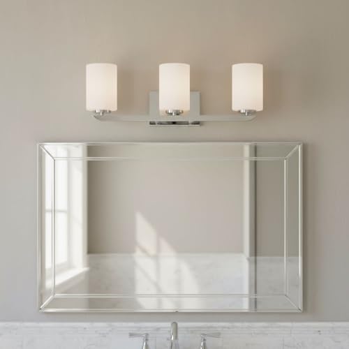 Image of Hinkley Kyra Medium Three Light Bathroom Vanity Fixture, Install Up /Down, Etched Opal Shades, Polished Nickel