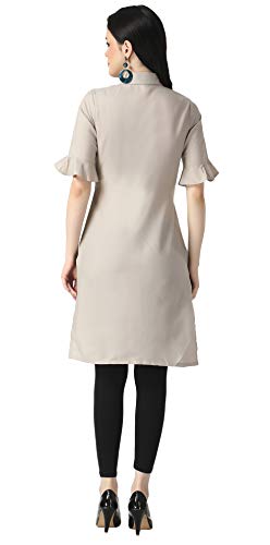 Image of OM SAI LATEST CREATION Designer Slub Cotton Fully Stitched Anarklai Kurti for Women & Girls on Jeans Palazzo or Skirt (Plus Size Upto 2XL)-(Grey)