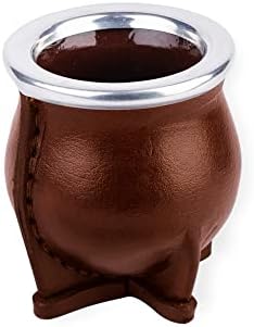 thebmate [Premium Yerba Mate Cup (Mate Gourd) - Crafted Ceramic Teacup - Brown Leather Wrapped Handmade in Uruguay - Mate Camionero - Camionero Style (Coppery Brown)
