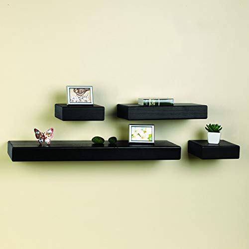 Melannco Floating Chunky Shelves For Bedroom, Living Room, Bathroom, Kitchen, Nursery, Set Of 4, Black, 4 Count #TOP3