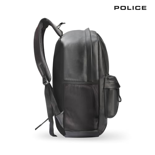 Image of Police Premium Vegan Leather Single Compartment Laptop Backpack - Black | 22L Stylish & Durable Laptop Backpack for Men | Spacious Office, Travel & Daily Use Backpack