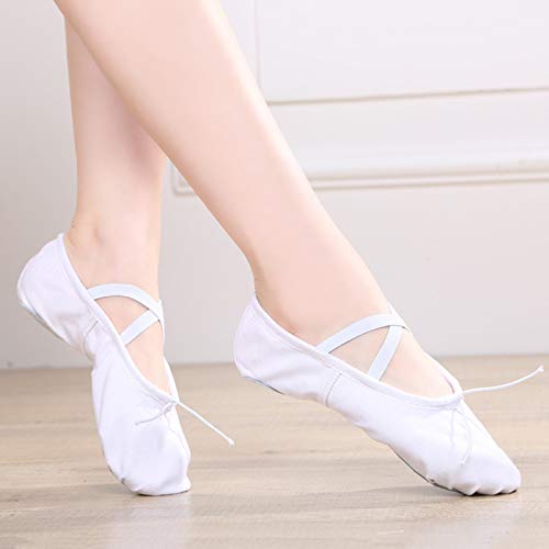 Girls Ballet Elastic Band Dance Shoes Canvas Gymnastics Flats Split Sole Shoes Kids Sneakers High (White, 6.5-7Years)2