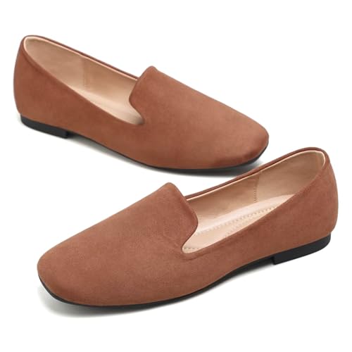 Image of ChaiRong Zhou Women Square Toe Ballets Flats Comfort Slip On Walking Shoes for Driving