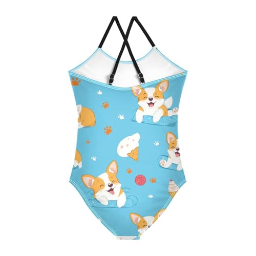 Corgi Dog Girls One Piece Swimsuits Sport Halter Swimwear Beach Bathing Suit 3T2