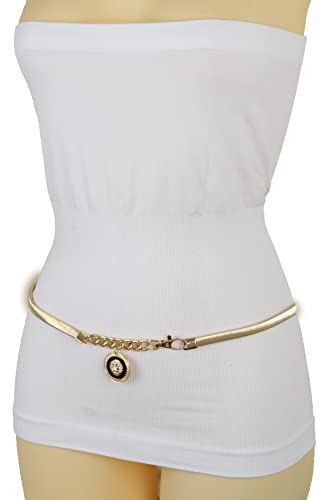 Women Dressy Fashion Gold Metal Elastic Waistband Belt Waist Hip Lion Charm M L XL4