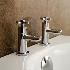 Linden Cross Head Hot & Cold Basin Taps & Basin Waste Chrome