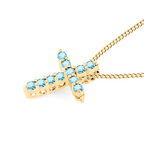 Natural Blue Topaz Gemstone 14 Kt Solid Yellow Gold Handmade Cross Pendant Jewelry For Girls And Women #TOP1